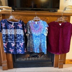 Liz Claiborne Navy Floral Short-Sleeve Blouse